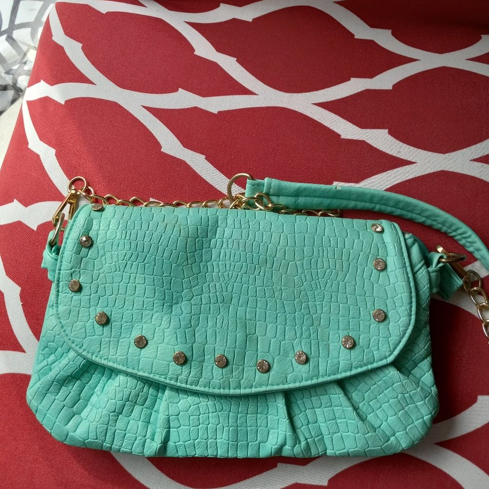 Mint and Gold Chain Cross Body Purse